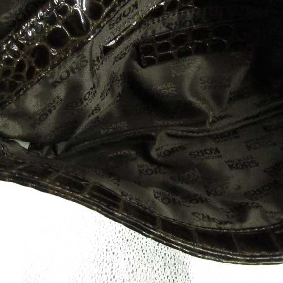 Michael Kors Crocodile Pattern Brown/Gold Patent Leather Baguette Bag - Picture 14 of 15